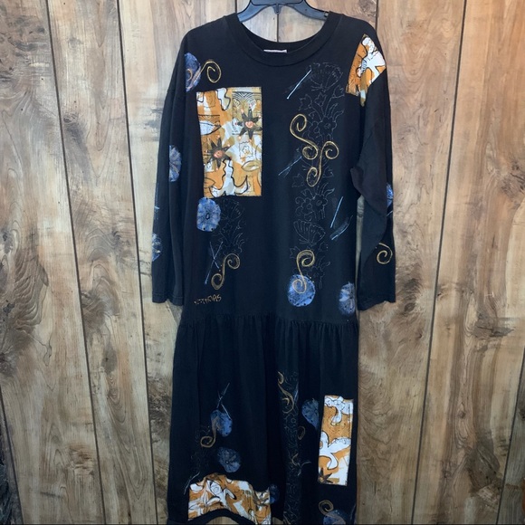 VC Torias Vintage 90's Art to Wear Hand Painted Dress floral - Picture 1 of 10